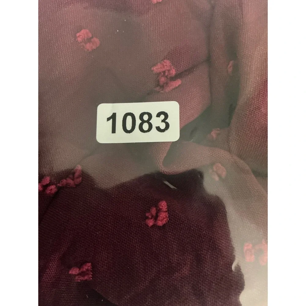 PrettyGarden Swiss Dot Maxi Dress Women Large Burgundy NWT Ruffle V-Neck Short